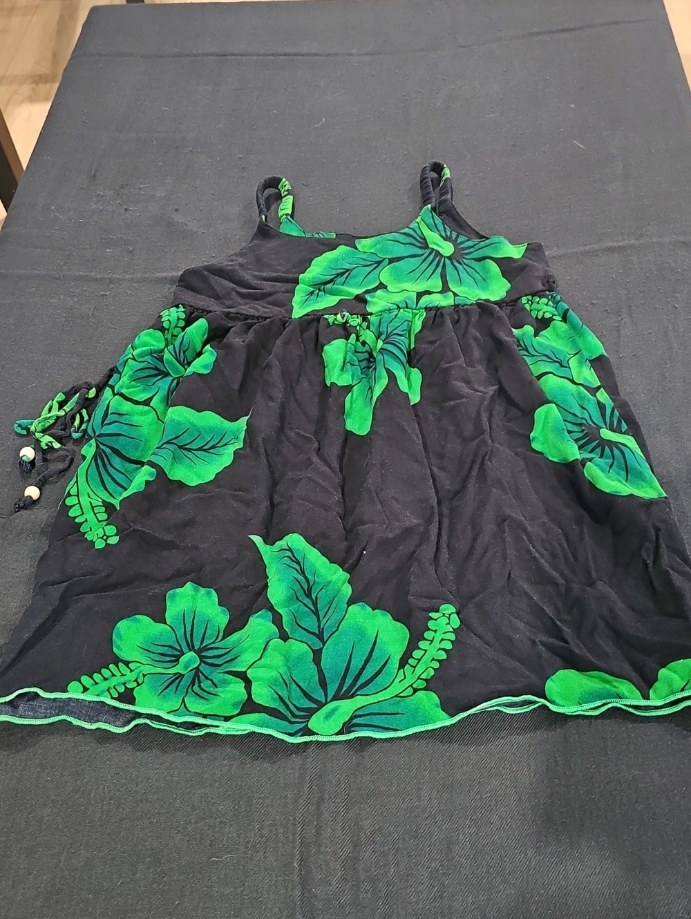 Black & Green Floral Spaghetti-Strap Girls' Casual Dress Girls Size 7/8